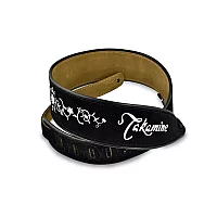 Takamine Guitar Strap Black Suede and Embroidered Grassflower