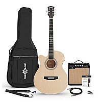 Single Cutaway Left Handed Electro Acoustic Guitar Natural 15W Acoustic Amp and Accessory Pack