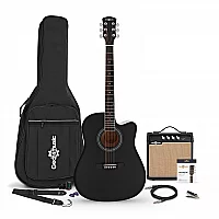 Dreadnought Cutaway Electro Acoustic Guitar Black 15W Acoustic Amp and Accessory Pack