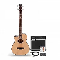 Electro Acoustic Left Handed Bass Guitar Natural 35W Bass Amp and Accessory Pack