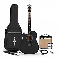 Dreadnought Cutaway Left Handed Electro Acoustic Guitar Black 15W Acoustic Amp and Accessory Pack