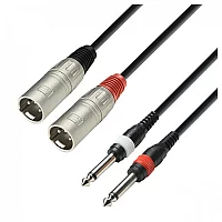 Adam Hall 3 STAR Twin XLR M to Unbalanced Twin TS Jack Cable 1m
