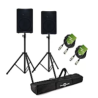 QSC CP12 12 Active PA Speaker Bundle with Stands and Cables