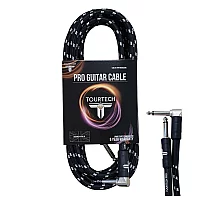 Tourtech 3m10ft Braided Black and Grey Straight To Angled Guitar Cable