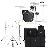 Dixon Drums Little Roomer Gig Pack wHardware and Bags Gloss Black wYellow Hoops