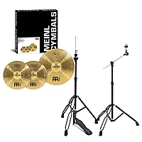 Meinl HCS Cymbal Set 14 Hi Hat and 18 CrashRide and Gear4music Stands Black