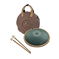 Meinl Sonic Energy 16 Octave Steel Tongue Drum F Minor 9 Notes 432 Hz Green Engraved Floral