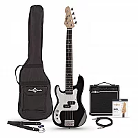 34 Left Handed LA Bass Guitar Black 15W Bass Amp Pack