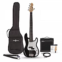 LA 5 String Bass Guitar Black 15W Bass Amp Pack