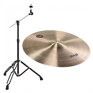 Stagg 15 SH Medium Crash Cymbal and Gear4music Boom Arm Stand Black