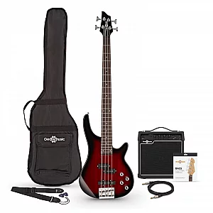 Chicago Bass Guitar Trans Red Burst 15W Bass Amp and Accessory Pack